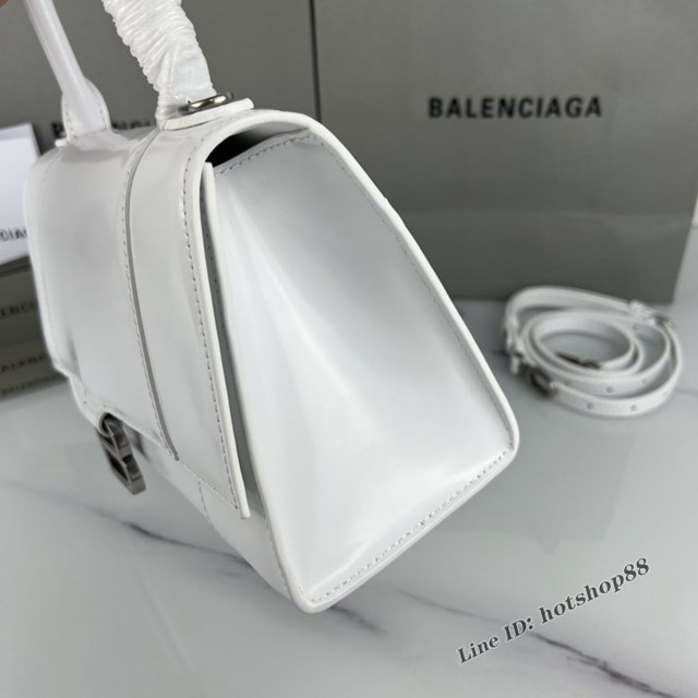 Balenciaga專櫃爆款白色平紋銀扣手提女包 巴黎世家原廠S號Hourglass沙漏包 款號：8895 fyj1201